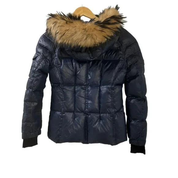SAM Womens Down Puffer Jacket  Black Raccoon Fur Trimmed Size XXS MSRP 450 - Picture 13 of 13